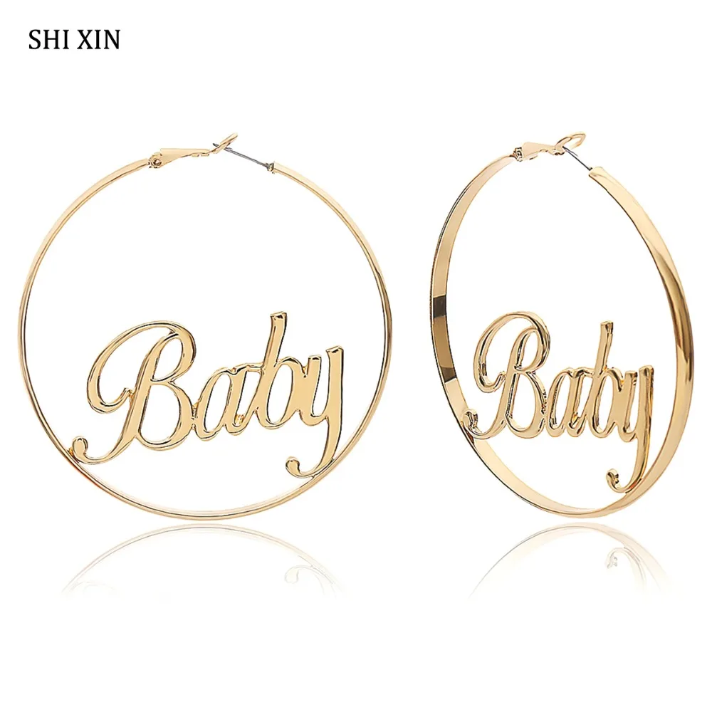 

SHIXIN Exaggerated Big Hoop Earrings Women Fashion Jewelry Baby Femme Letter Circle Round Oorbellen Brincos Female Brincos Gifts