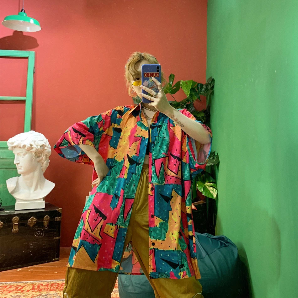 

Summer New Street Hip-hop Harajuku Printed Overize Large Size Loose BF Short Sleeve Shirts