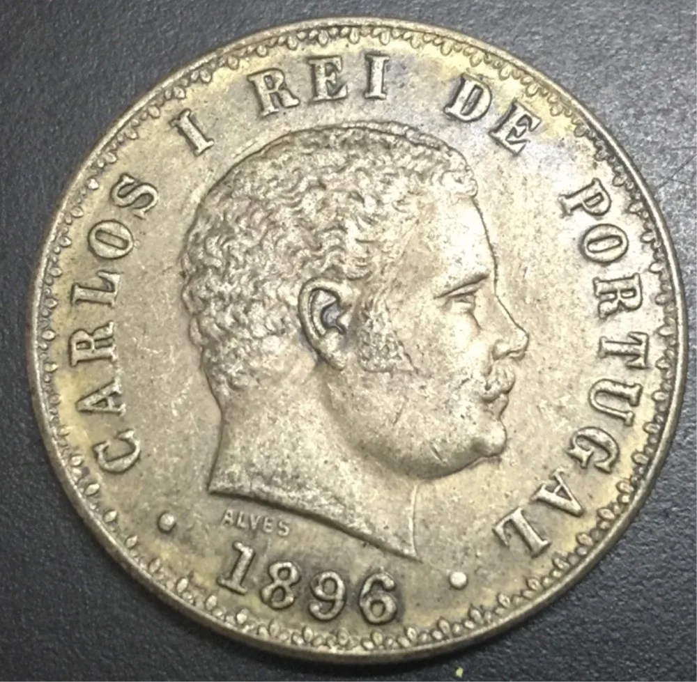 1896 Португалия 500 Reis-Carlos I Посеребренная монета точная копия