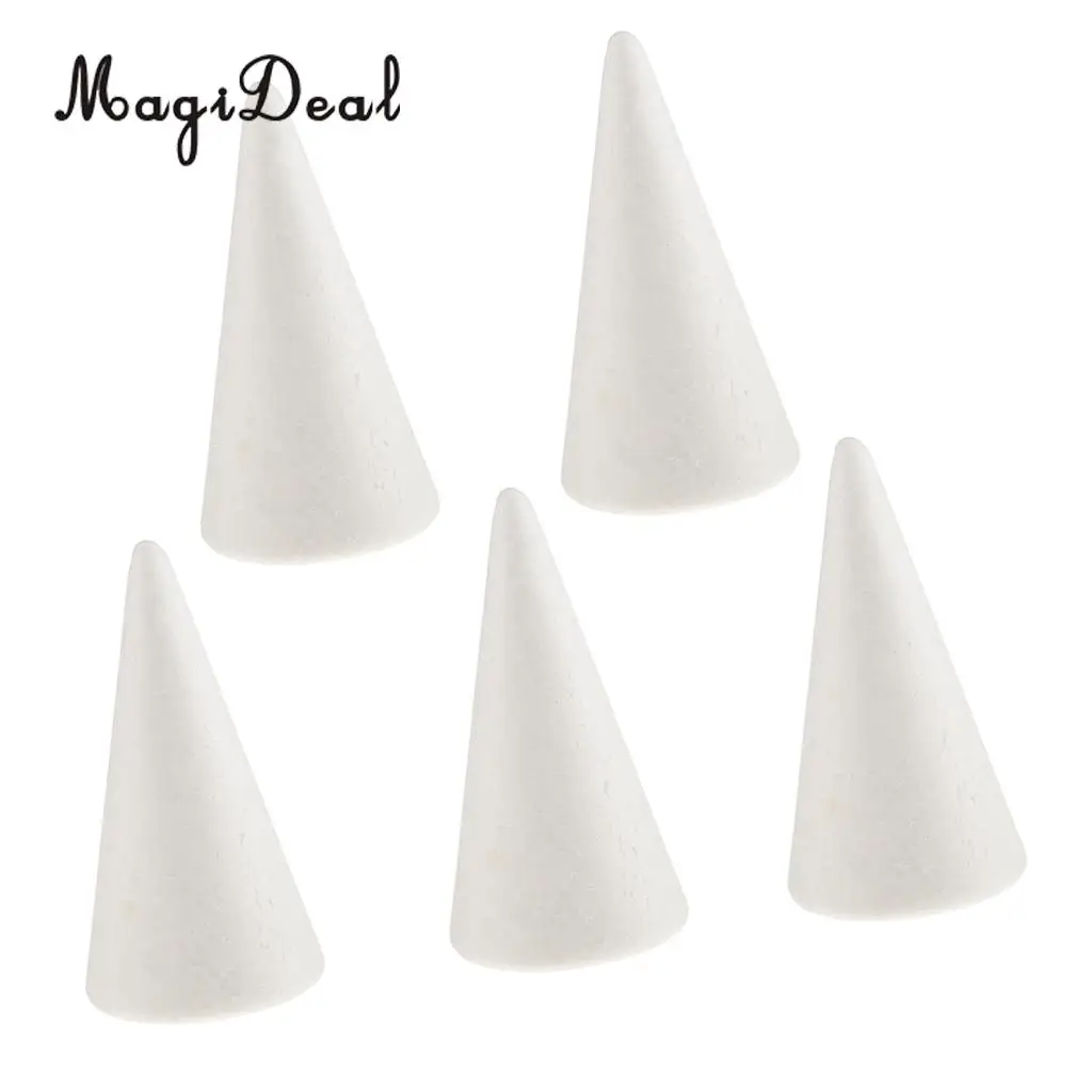 5 Pieces Cone Shaped Styrofoam Foam Ornaments for Handmade DIY Modelling Crafts High Density Smooth Surface