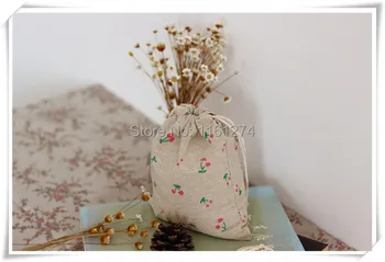 

wholesale 9x12cm 50pcs cherry printing cotton Mini Bags wedding Gift bags Free Shipping