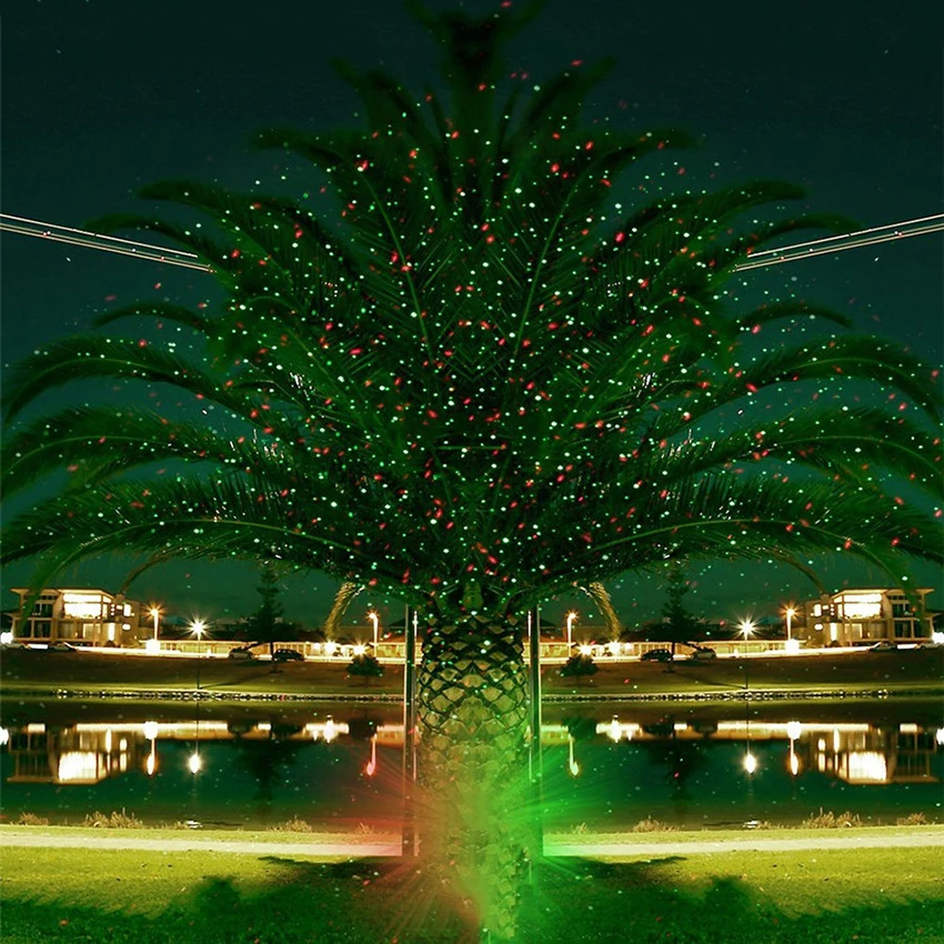 Открытый сад газон сценический эффект свет полное небо Звезда красный и зелёный лазер, прожектор свет пейзаж Рождественская вечеринка декоративная лампа