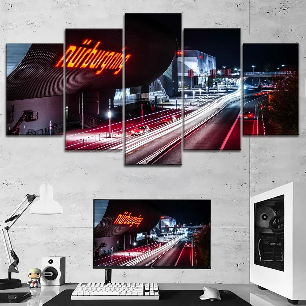 

Wall Art Decorative Modern Popular Modular 5 Piece Style Large Poster Canvas Print Day and Night Nurburgring Rally Road Painting