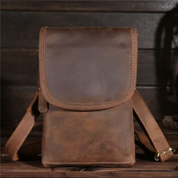 

ALAVCHNV first layer of cowhide crazy horse men shoulder bag retro pockets of vertical paragraph Messenger bag B2093B