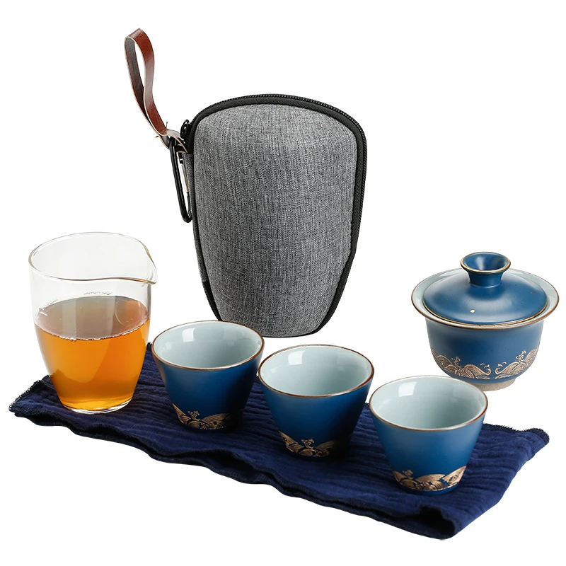 TANGPIN синий керамический чайник gaiwan с 3 чашками gaiwan чайные наборы портативный чайный набор для Путешествия Посуда для напитков