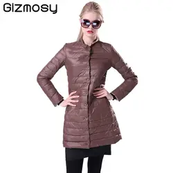 Gizmosy! Повседневное Сверхлегкий пуховик Для женщин зимняя куртка Для женщин пуховики длинные тонкие хлопковые пальто для девочек пальто BN009