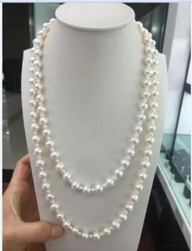 

Free Shipping >>>>> super luster single strand 6-10mm south sea white round pearl necklace 48"14k