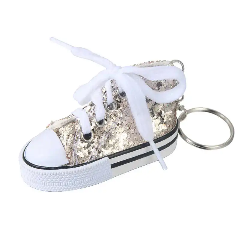 SUKI Cute Tenis брелок в форме обуви сумка Шарм сверкающий блеск брелок для ключей подарок спортивный мини брелок-кроссовок для ключей забавные подарки - Цвет: Золотой