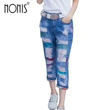 Nonis женские отверстия масло цвет свободное до щиколотки джинсовый женский Повседневный Весна Лето средняя талия уличная одежда брюки