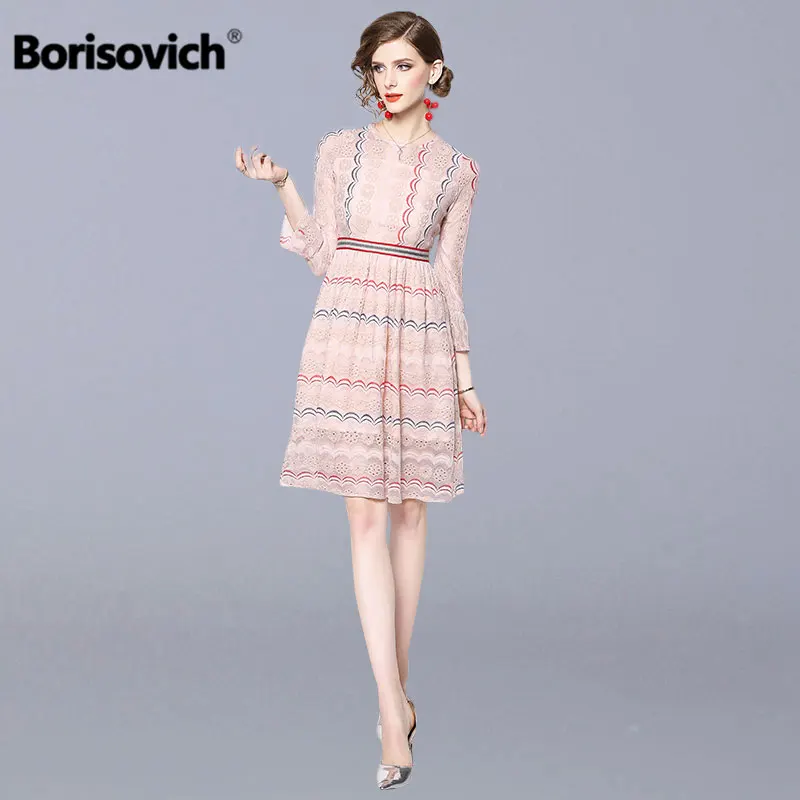 Borisovich женское элегантное вечернее платье, бренд, Весенняя мода, рукав-клеш, длина до колена, женские повседневные кружевные платья N673