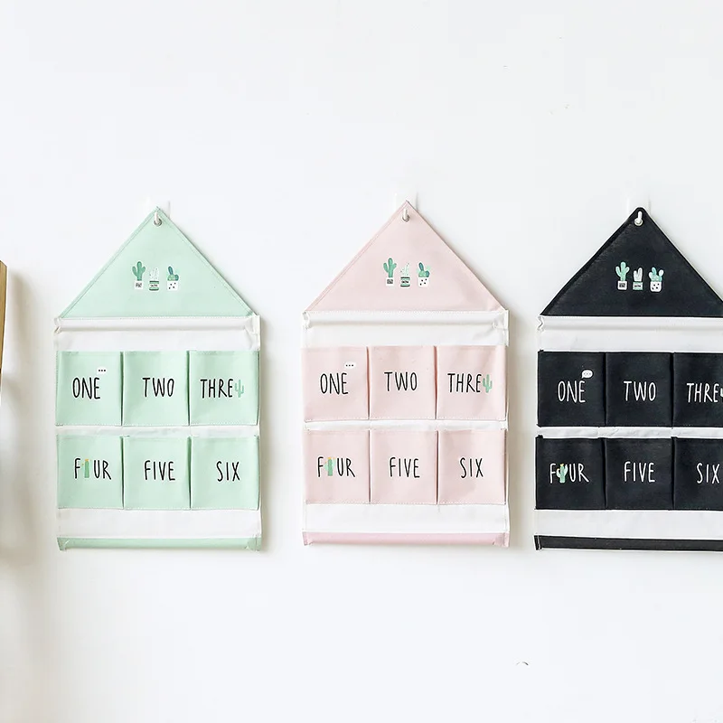 

6 pocket cactus house shape wall hanging storage bag multi-function debris folding bag