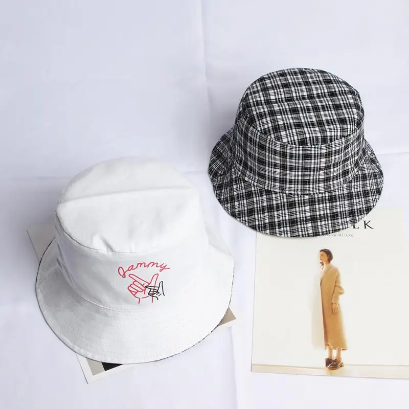 Хлопковая Двусторонняя Панама с принтом жестов, рыбацкая шляпа, кепка от солнца для мужчин и женщин, 475 - Цвет: Белый