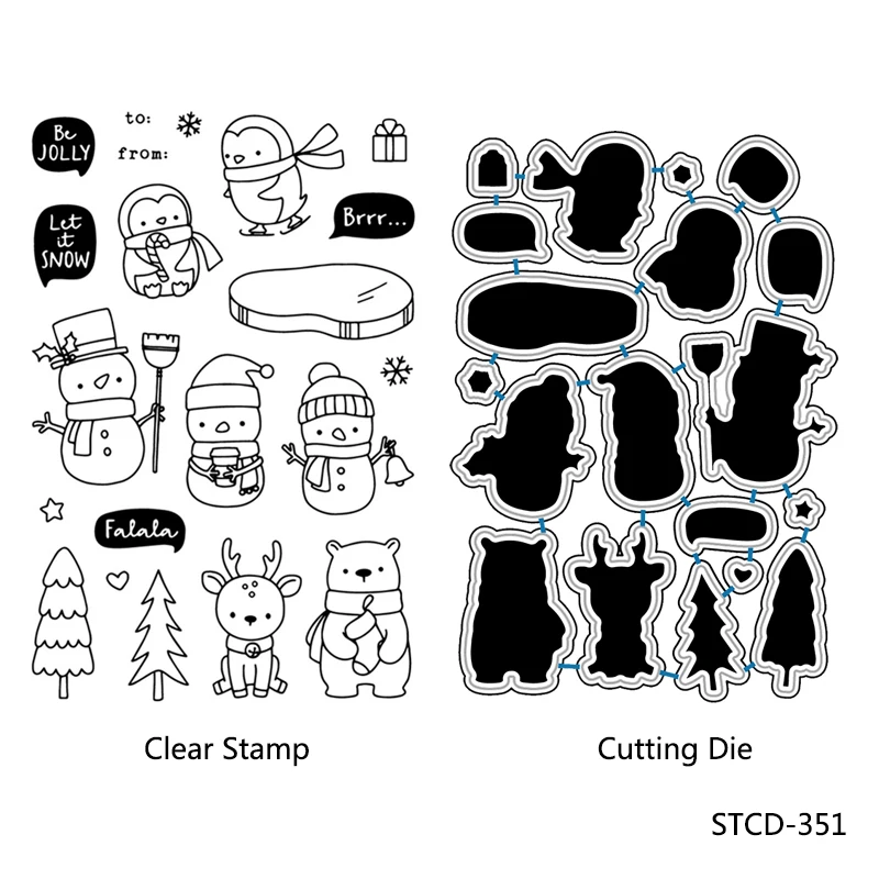 AZSG Пингвин и снеговик металлические Вырубные штампы и прозрачный штамп набор для DIY скрапбукинга фотоальбом Decoretive тиснение Stencial