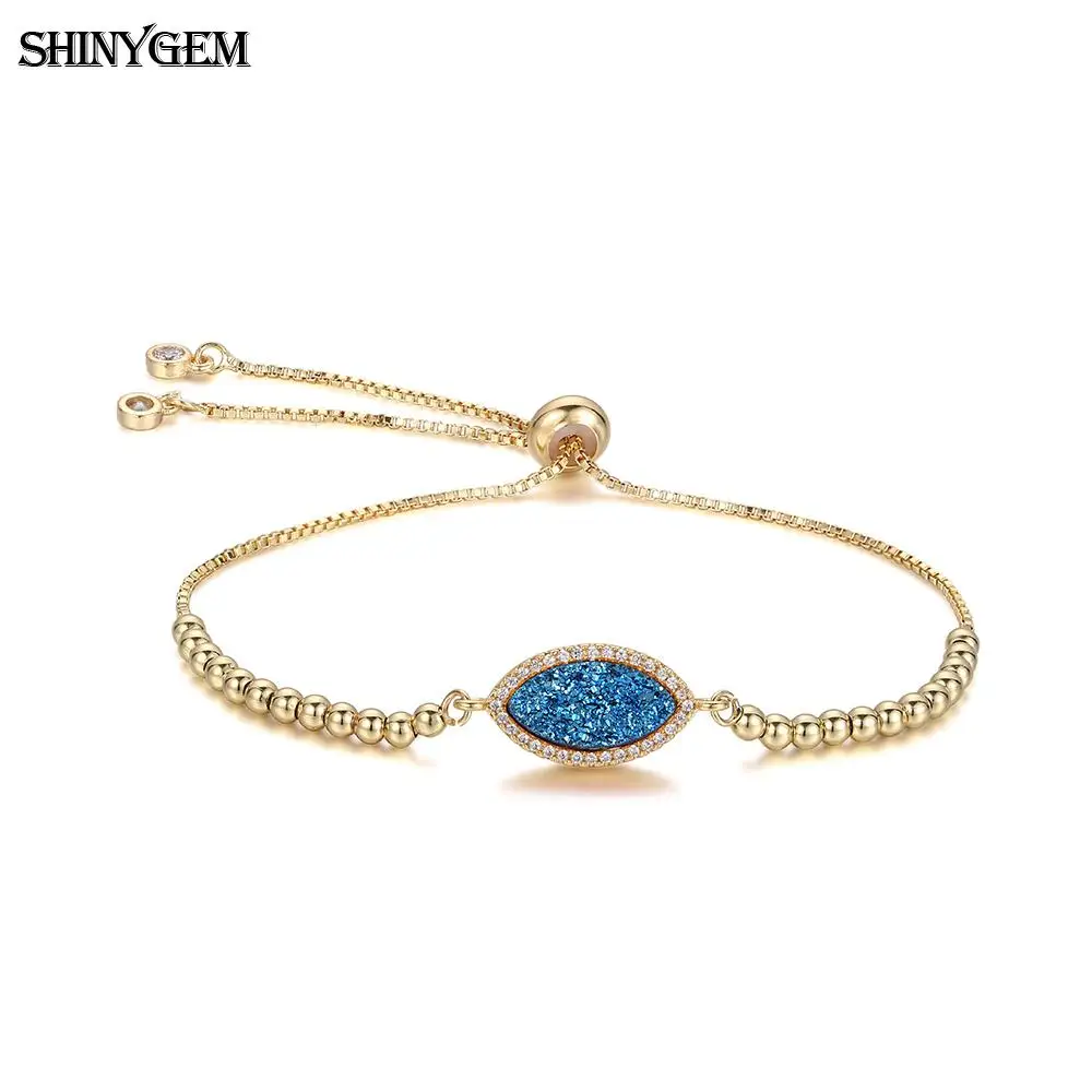 

ShinyGem Small Druzy Evil Eye Charm Bracelets Adjustable Golden Link Chain Wrist Bracelets Fashion Gold Bead Bracelets For Women