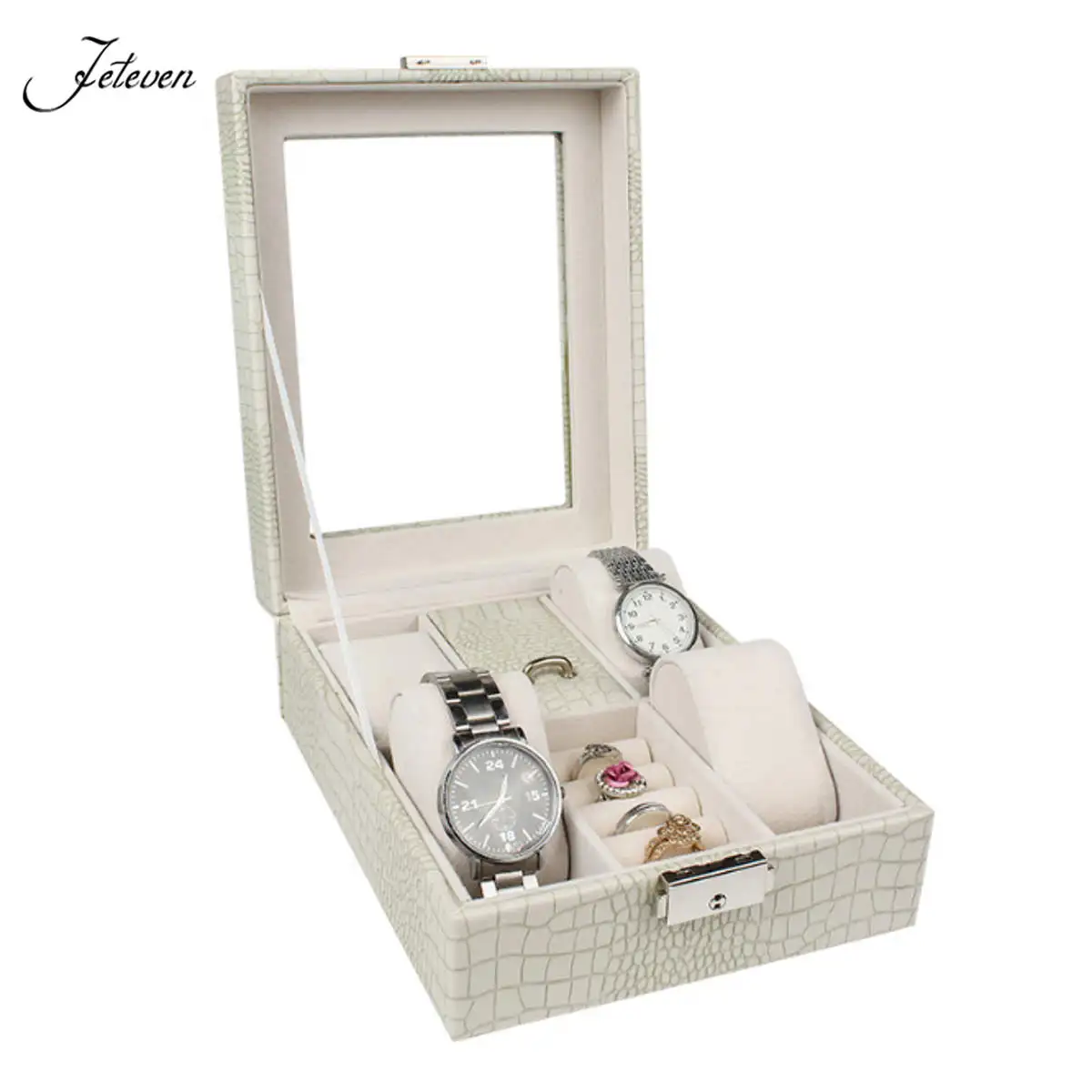 Luxury Watch Gift Box Case Ring Necklace Bracelet Jewelry Display Stand PU Leather Storage