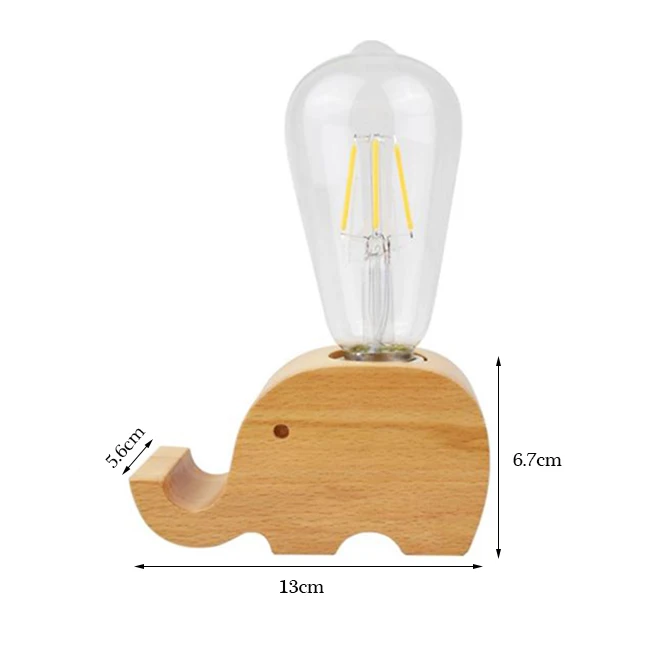 Деревянная вилка европейского стандарта, маленькие настольные лампы креативные скандинавские современные Романтический Теплый Спальня Бар Потолочные светильники 220V слон, Кит прикроватная настольная лампа - Цвет абажура: With 220V bulb
