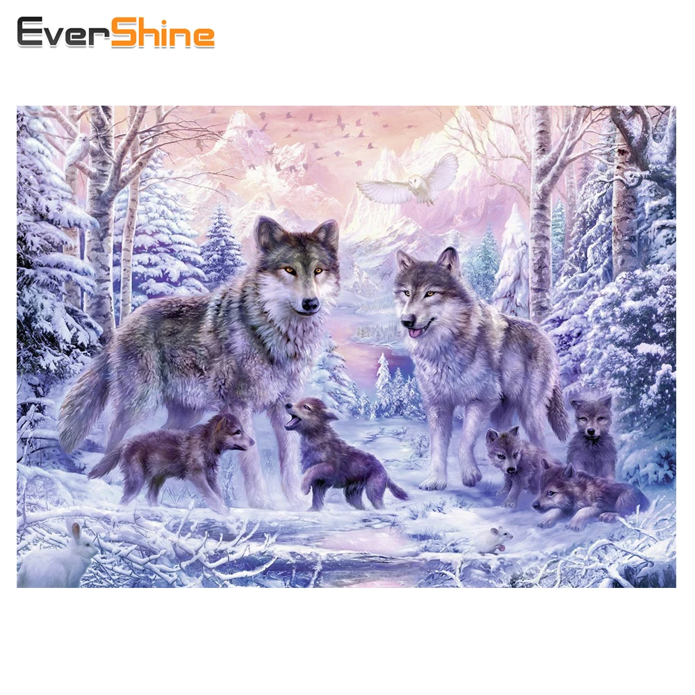 

Diamond Embroidery Wolves in the Winter Pattern 5D Diamond Painting Cross Stitch Wall Decoration Craft Full Square Crystal Icon
