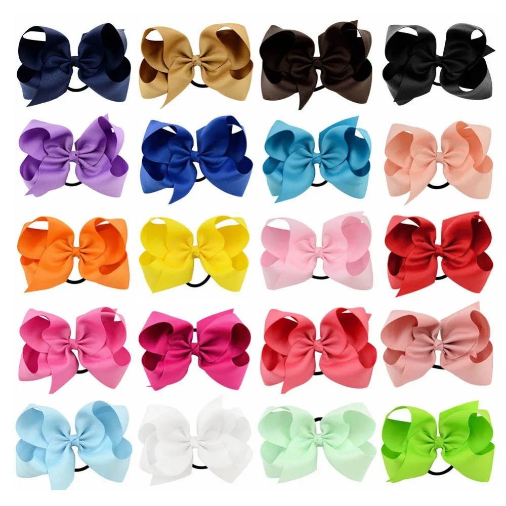 MengNa 6" Solid Ribbon Bow Elastic Hair Band Ponytail Hair Holder