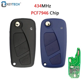 

OkeyTech 3 Buttons Flip Folding Remote Key 434MHz PCF7946 Chip Blue Black Color for Fiat Punto Ducato Stilo Panda Central