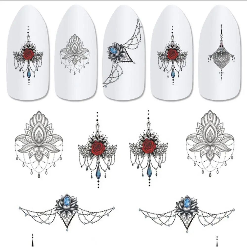 1 лист горячие наклейки для ногтей черное ожерелье ювелирные изделия красивые, Переводные стемпинг для украшения ногтей Советы Украшение для ногтей маникюрная наклейка