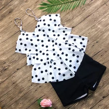 Женский раздельный купальник из двух частей, купальный костюм, купальный костюм, бикини, комплект с плоским дном, на бретелях, с оборками, топы