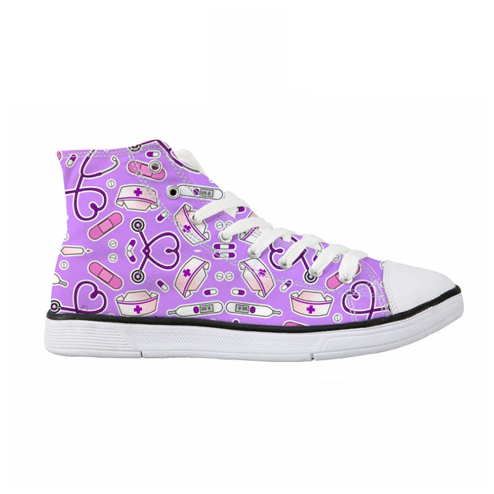 

Customized Purple Sneakers Women Flats Female Vulcanize Shoes Fashion High Top Canvas Nurse Shoes for Female Shoes Woman Casual