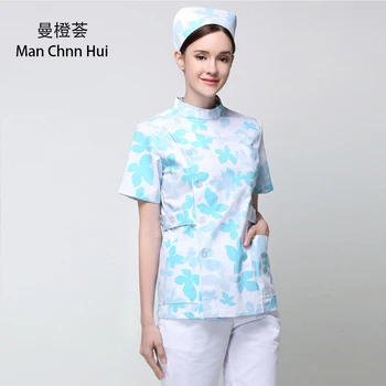 

Medical Uniform Set Summer Short Sleeve Blue Maple Leaf Housekeeping Service Dentist Pediatric Nurse Workwear Ms Spa Uniform2018