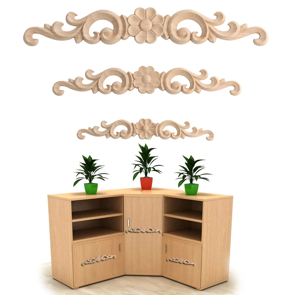 

1Pc Floral Wood Carved Decal Corner Appliques Frame Wall Doors Furniture Woodcarving Decorative Wooden Figurines Crafts