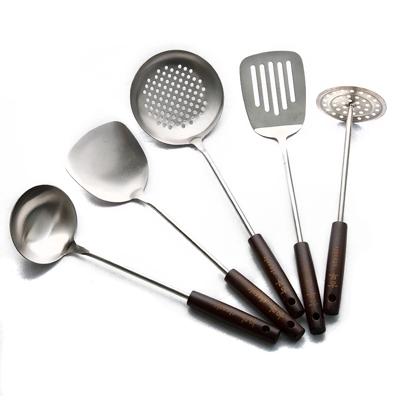 

TUUTH 1Pcs Stainless Steel Cooking Tools Wooden Handle Spatula Colander Spoon Potato Presser Dinnerware Tableware Kitchen Tools