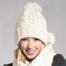 Зимние женские теплые шарфы шерсть вязаные шапки крючком Skullies gorros женщина шляпы 2 предмета шапка + шарф/комплект