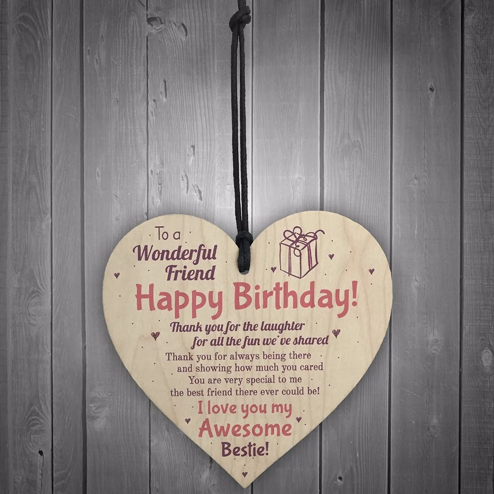 Friendship Sign Best Friend Plaque Happy Birthday Wooden Heart Mum Colleague Thank You Gift Christmas Home DIY Decorations