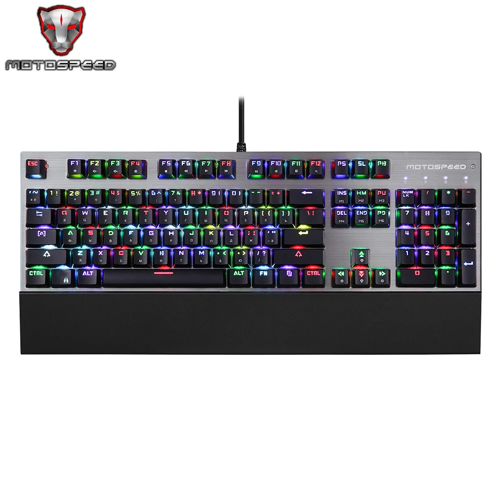 

Original Motospeed CK108 RGB blue switch Mechanical Russian Keyboard Gaming Wired LED Backlit Backlight for Gamer PC desktop