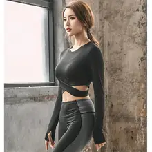 Футболка для йоги с длинными рукавами для тренажерного зала фитнеса тренировок укороченный топ одежда женская спортивная футболка для бега быстросохнущая дышащая