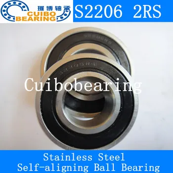 

FREE SHIPPING 2PCS Stainless steel self-aligning ball bearings S2206 2rs Size 30*62*20 2206 2rs