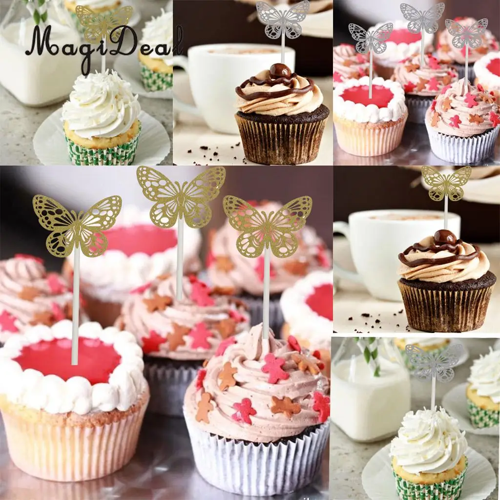 Gold Silver Glitter Hollow Out Butterfly DIY Cupcake Gold Silver Glitter Hollow Out Butterfly DIY Cupcake