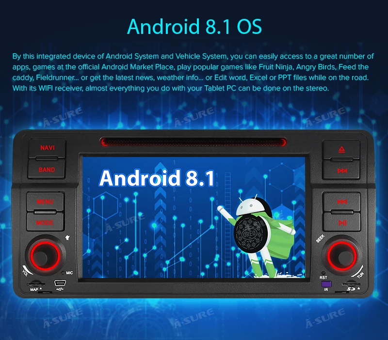 Excellent A-Sure 7 Inch 2 Din Android 8.1 Car Auto Radio GPS DVD Player Navigation For BMW E46 M3 318 320 3 Series Coupe Rover75 MG ZT 2