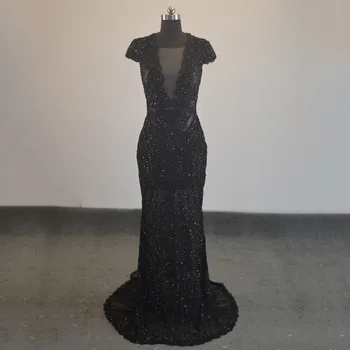 

Sexy See Through Long Mermaid Evening Gown Sheer Neck Sleeveless Beading Wedding Party Dresses Robe de soiree