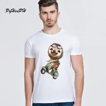 New 2017 Sloth On Motorcycle Print T-shirt Men Casual White Short Sleeve Tshirt Male High Quality Hipster Tees