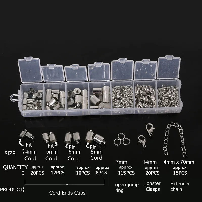 Jewelry Leather Cord Crimp Barrel End Cap Lobster Clasp Extender Jump