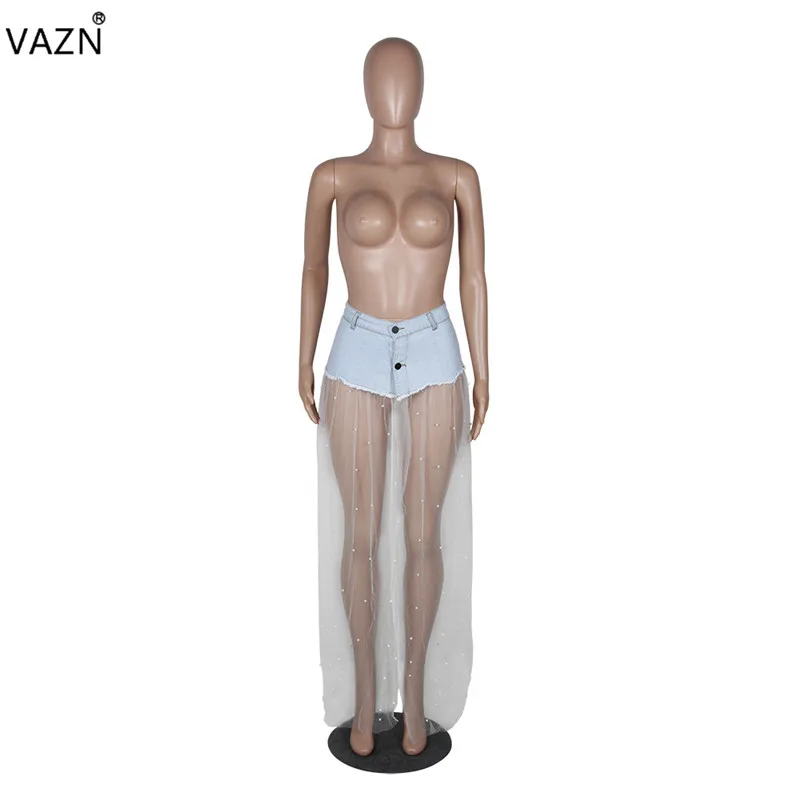 VAZN век снижение пикантные Стиль Для женщин Bodycon макси юбки Кружева империи Джокер прямо специальный джинсовой макси юбки MD164 - Цвет: Белый