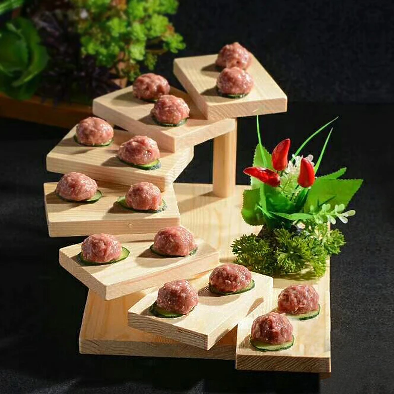 

Creative Japanese Sushi Shelf Serving Plate Tray Multilayer Wooden Dessert Sushi Frame Restaurant Cuisine Sashimi Food Tray 1pcs