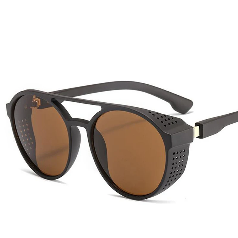 Новые модные стимпанк Солнцезащитные очки мужские круглые боковые сетчатые стильные солнцезащитные очки Брендовые дизайнерские винтажные очки панка - Цвет линз: tea frame tea