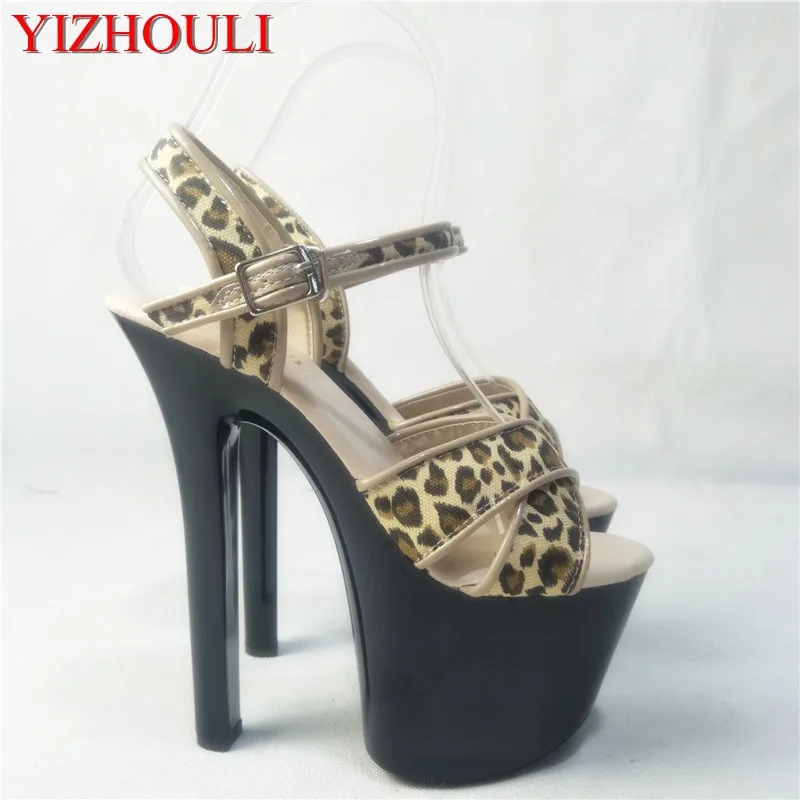 

17 cm super high heels unique glass with thick with sandals leopard clubs in Europe and America hate day high Code size shoes