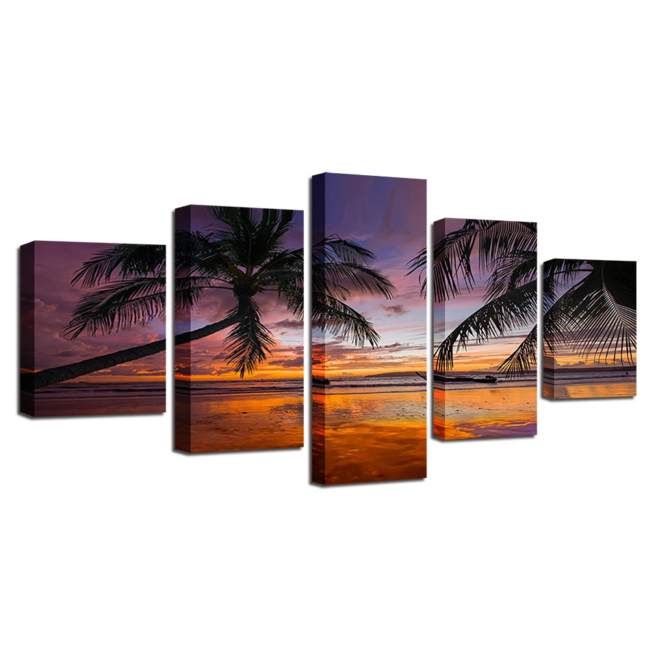 Canvas-Posters-HD-Prints-Pictures-Living-Room-Wall-Art-Framework-5-Pieces-Sunset-Beach-Palm-Trees (4)
