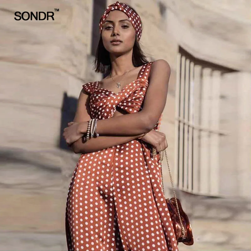 

SONDR Polka Dot Hollow Out Women Jumpsuits High Waist Sleeveless Off Shoulder Female Jumpsuit Summer Sexy Fashion 2019