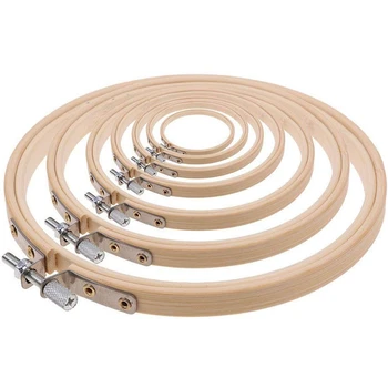 

7Pc Bamboo Round Embroidery Hoops Frames Stitch Hoop Ring - Diy Art Craft Handy Needlepoint Sewing Hoops - Stitching Knitting