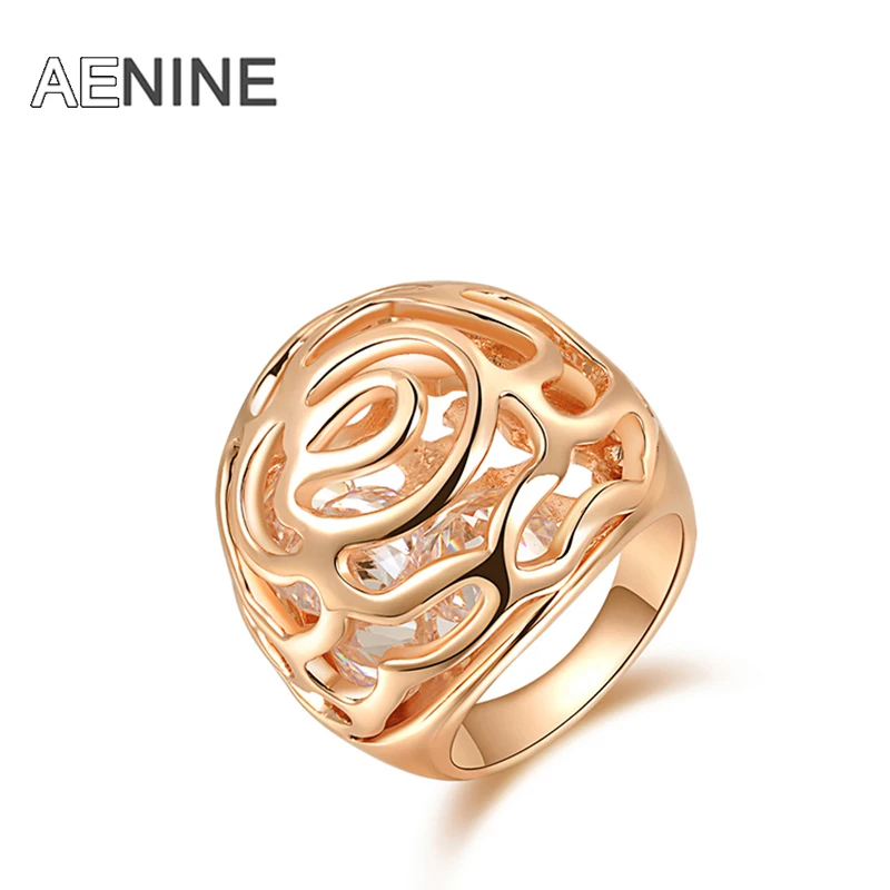 

AENINE Hollow Flower Rattan Wavy Vintage Rings Rose Gold Color Cubic Zirconia Micro-Inserted Wedding Rings Jewelry R150310226R