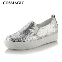 COSMAGIC/Новинка года; женские лоферы с блестками; кроссовки; модные блестящие повседневные однотонные Туфли с круглым носком без застежки; обувь для вождения на плоской подошве