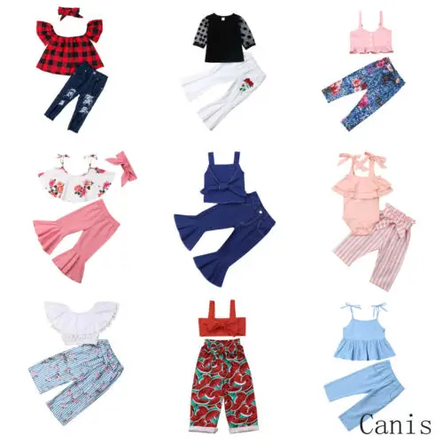 

Toddler Girl Clothes 2019 Summer Kids Baby Girls Short Sleeve Tops T-shirt+Flared Long Pants Outfits Set 2-7Years