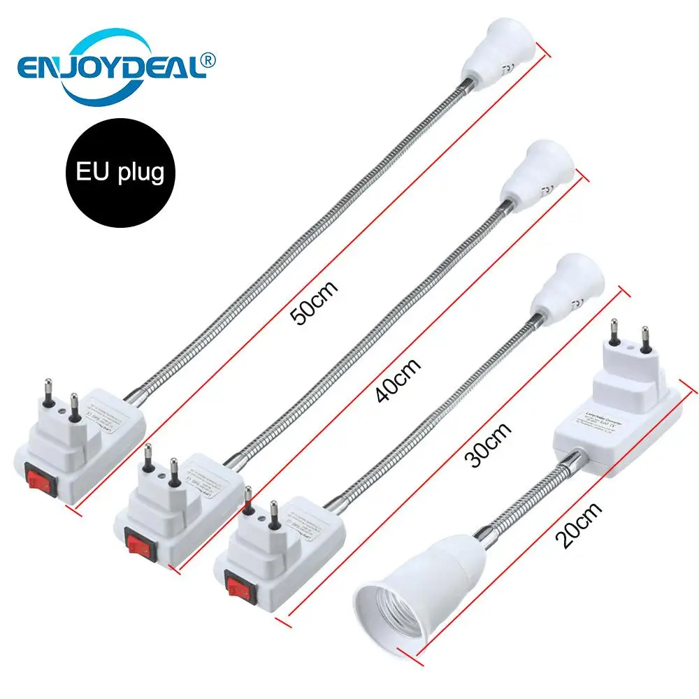 

New Flexible E27 Light Lamp Bulb Adapter Socket Extend Extension Converter Wall Base Holder Screw Socket EU US Plug white+silver